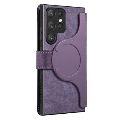 For Samsung Galaxy S22 Ultra 5G CaseNeo MagSafe RFID Anti-theft Retro Leather Phone Case(Purple) by CaseNeo