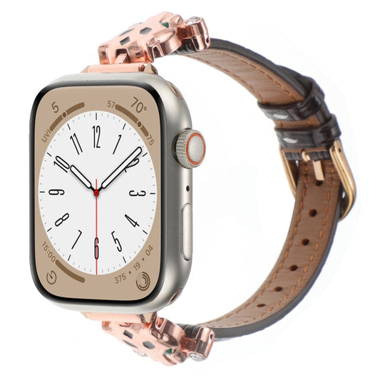 For Apple Watch 46mm / 49mm / 45mm / 44mm Leopard Head Bamboo Texture Leather Watch Band(Rose Gold Brown) by bashfashion