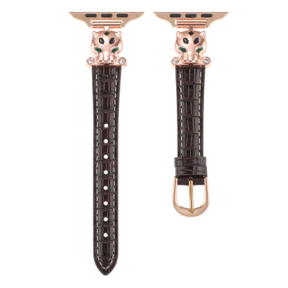 For Apple Watch 46mm / 49mm / 45mm / 44mm Leopard Head Bamboo Texture Leather Watch Band(Rose Gold Brown) by bashfashion