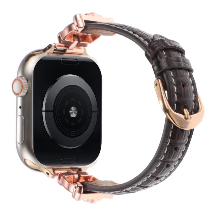 For Apple Watch 46mm / 49mm / 45mm / 44mm Leopard Head Bamboo Texture Leather Watch Band(Rose Gold Brown) by bashfashion