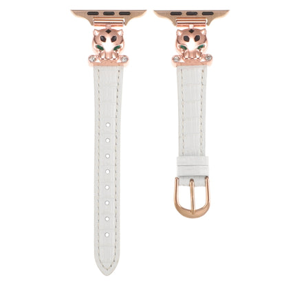 For Apple Watch 46mm / 49mm / 45mm / 44mm Leopard Head Bamboo Texture Leather Watch Band(Rose Gold White) by bashfashion