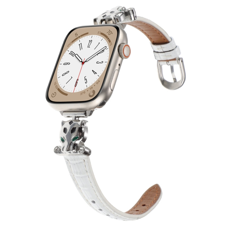 For Apple Watch 46mm / 49mm / 45mm / 44mm Leopard Head Bamboo Texture Leather Watch Band(Silver White) by bashfashion