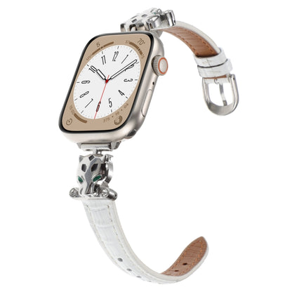 For Apple Watch 46mm / 49mm / 45mm / 44mm Leopard Head Bamboo Texture Leather Watch Band(Silver White) by bashfashion