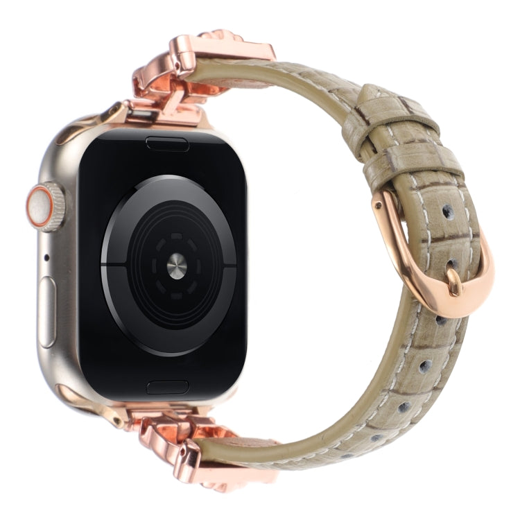 For Apple Watch 46mm / 49mm / 45mm / 44mm Leopard Head Bamboo Texture Leather Watch Band(Rose Gold Khaki) by bashfashion