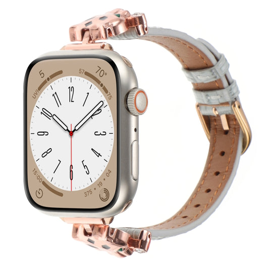 For Apple Watch 42mm / 41mm / 40mm / 38mm Leopard Head Bamboo Texture Leather Watch Band(Rose Gold Grey) by bashfashion