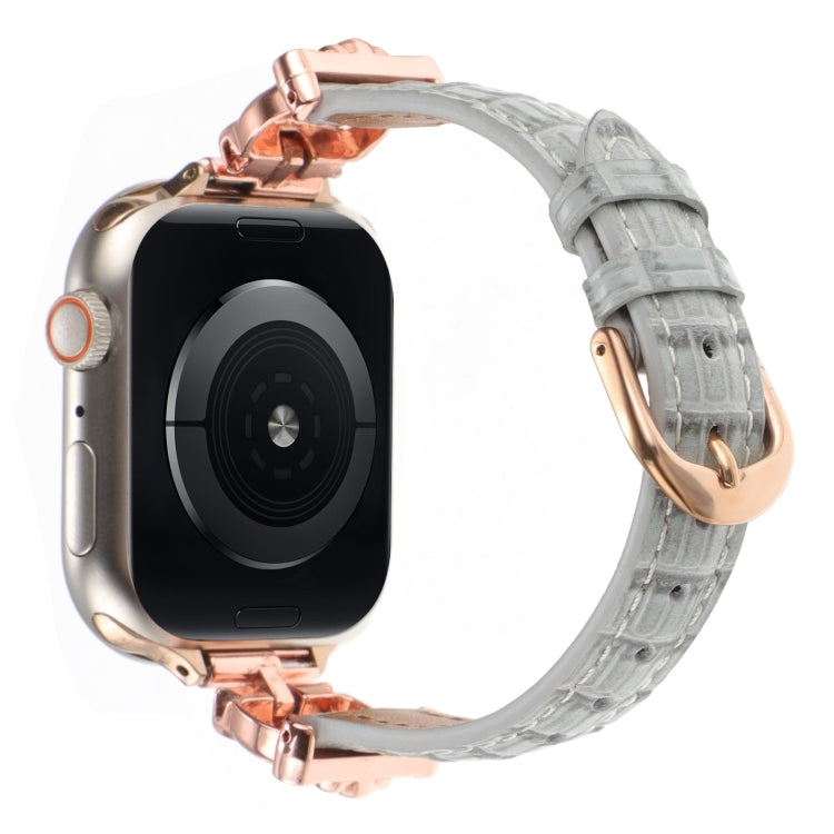 For Apple Watch 42mm / 41mm / 40mm / 38mm Leopard Head Bamboo Texture Leather Watch Band(Rose Gold Grey) by bashfashion