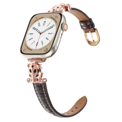 For Apple Watch 42mm / 41mm / 40mm / 38mm Leopard Head Bamboo Texture Leather Watch Band(Rose Gold Brown) by bashfashion