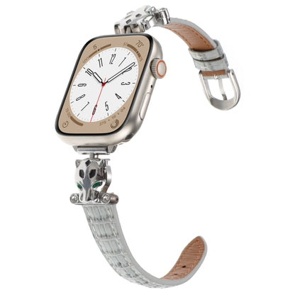 For Apple Watch 42mm / 41mm / 40mm / 38mm Leopard Head Bamboo Texture Leather Watch Band(Silver Grey) by bashfashion