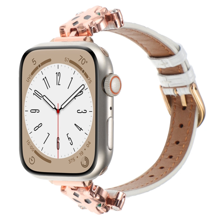 For Apple Watch 42mm / 41mm / 40mm / 38mm Leopard Head Bamboo Texture Leather Watch Band(Rose Gold White) by bashfashion