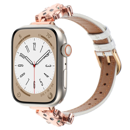 For Apple Watch 42mm / 41mm / 40mm / 38mm Leopard Head Bamboo Texture Leather Watch Band(Rose Gold White) by bashfashion