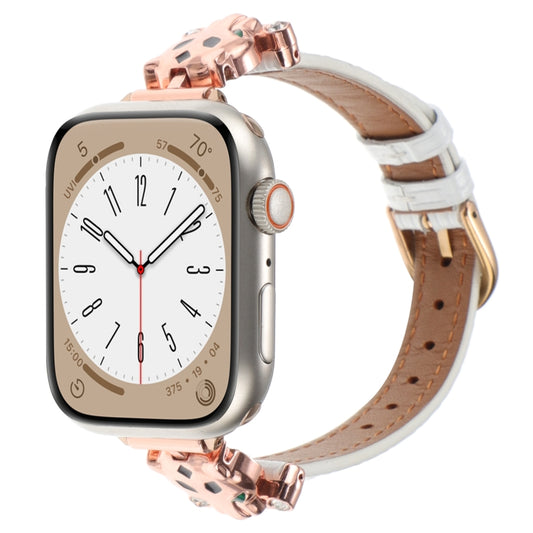 For Apple Watch 42mm / 41mm / 40mm / 38mm Leopard Head Bamboo Texture Leather Watch Band(Rose Gold White) by bashfashion