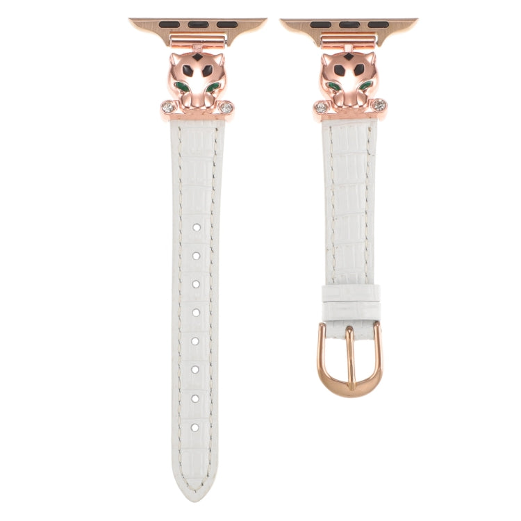 For Apple Watch 42mm / 41mm / 40mm / 38mm Leopard Head Bamboo Texture Leather Watch Band(Rose Gold White) by bashfashion