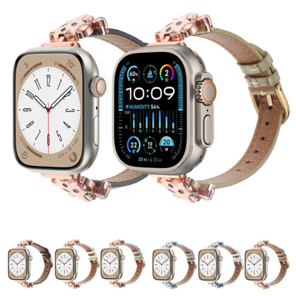 For Apple Watch 42mm / 41mm / 40mm / 38mm Leopard Head Bamboo Texture Leather Watch Band(Rose Gold Grey) by bashfashion