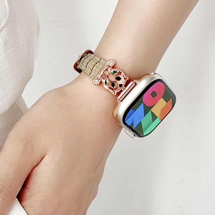 For Apple Watch 46mm / 49mm / 45mm / 44mm Leopard Head Bamboo Texture Leather Watch Band(Rose Gold White) by bashfashion