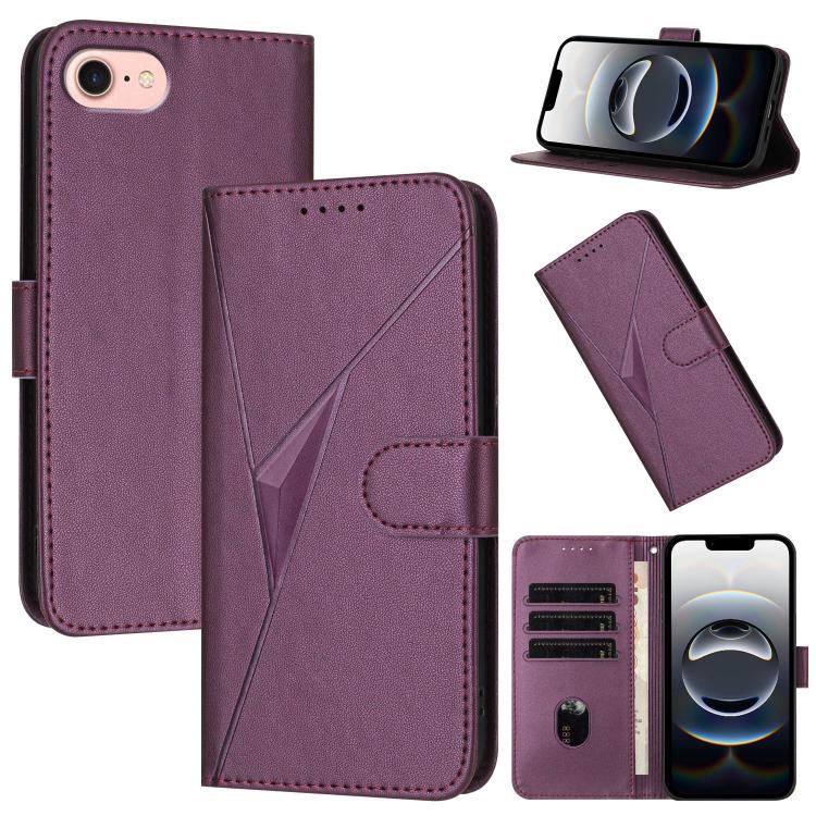For iPhone 16e Triangle Pattern Buckle Clasp Leather Phone Case(Dark Purple) by bashfashion