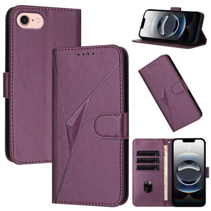 For iPhone 16e Triangle Pattern Buckle Clasp Leather Phone Case(Dark Purple) by bashfashion