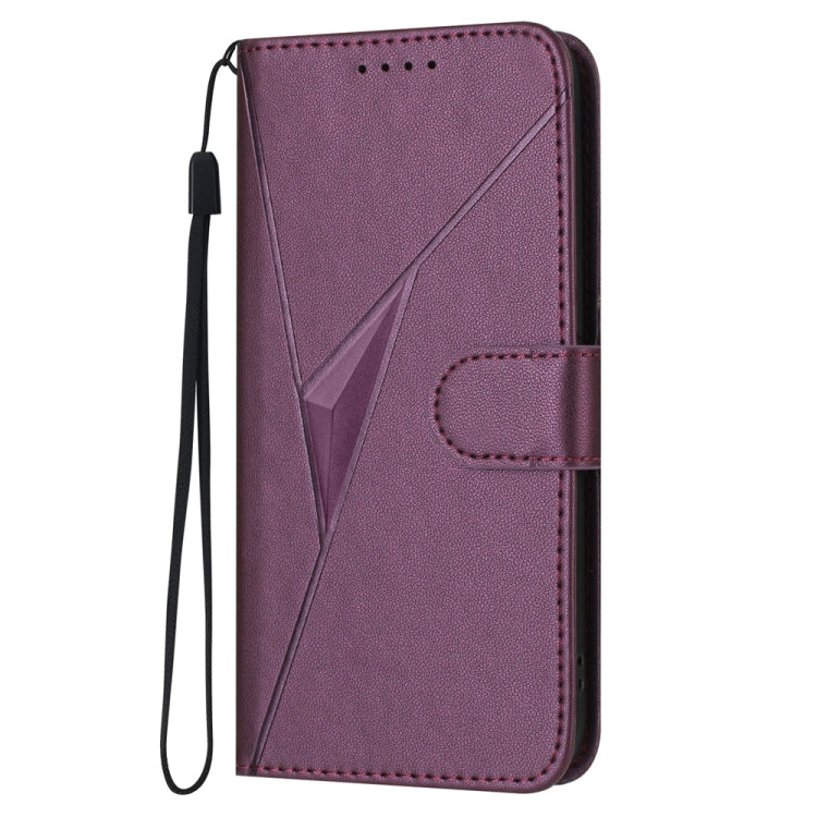 For iPhone 16e Triangle Pattern Buckle Clasp Leather Phone Case(Dark Purple) by bashfashion
