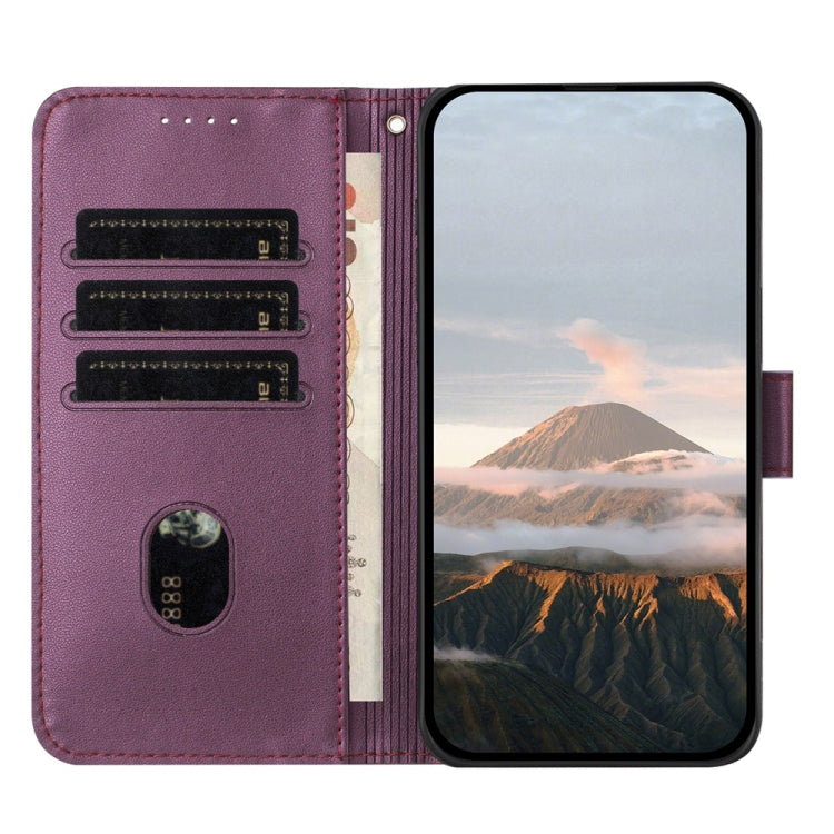 For iPhone 16e Triangle Pattern Buckle Clasp Leather Phone Case(Dark Purple) by bashfashion