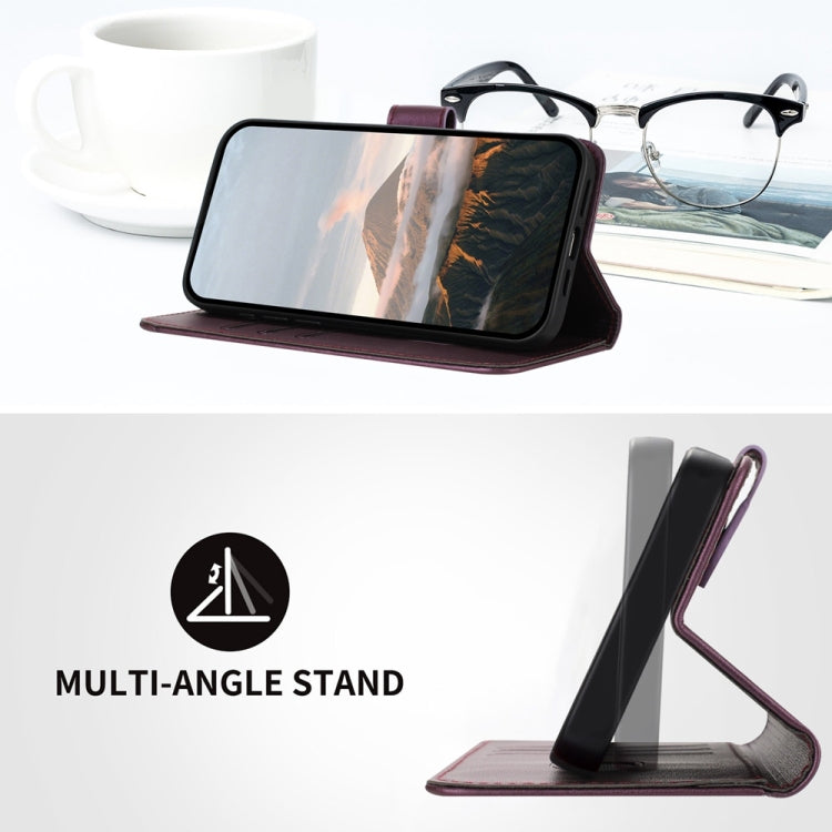 For iPhone 16e Triangle Pattern Buckle Clasp Leather Phone Case(Dark Purple) by bashfashion