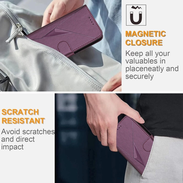 For iPhone 16e Triangle Pattern Buckle Clasp Leather Phone Case(Dark Purple) by bashfashion