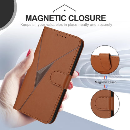 For iPhone 16e Triangle Pattern Buckle Clasp Leather Phone Case(Brown) by bashfashion