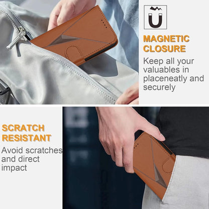 For iPhone 16e Triangle Pattern Buckle Clasp Leather Phone Case(Brown) by bashfashion