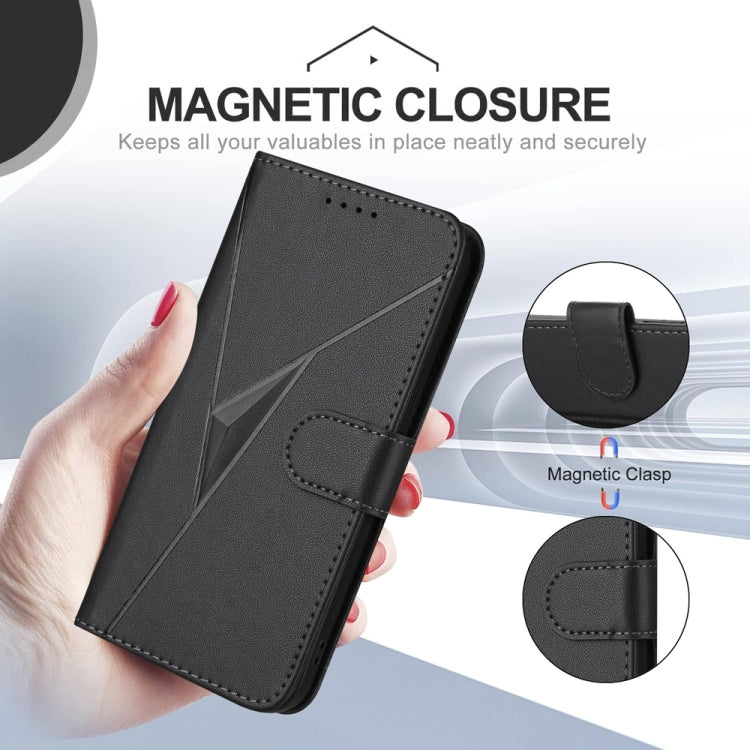 For iPhone 16e Triangle Pattern Buckle Clasp Leather Phone Case(Black) by bashfashion