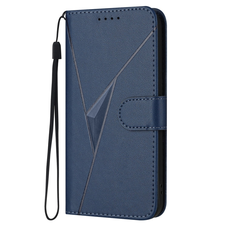 For iPhone 16e Triangle Pattern Buckle Clasp Leather Phone Case(Royal Blue) by bashfashion