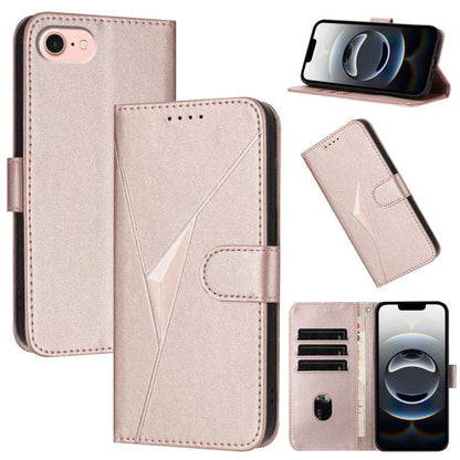 For iPhone 16e Triangle Pattern Buckle Clasp Leather Phone Case(Rose Gold) by bashfashion