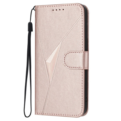 For iPhone 16e Triangle Pattern Buckle Clasp Leather Phone Case(Rose Gold) by bashfashion