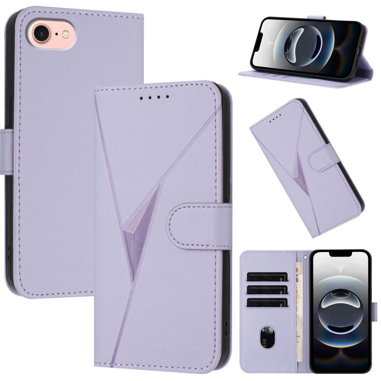 For iPhone 16e Triangle Pattern Buckle Clasp Leather Phone Case(Light Purple) by bashfashion
