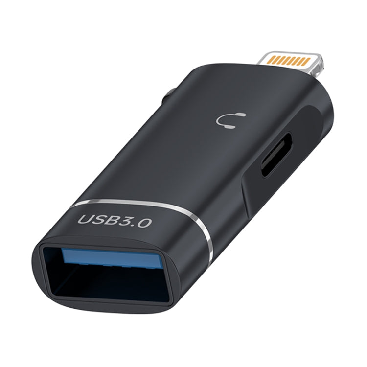 2 in 1 8 Pin to USB and Type-C Earphone Adapter(Black) by bashfashion