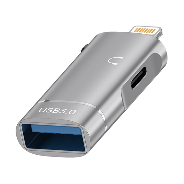 2 in 1 8 Pin to USB and Type-C Earphone Adapter(Grey) by bashfashion