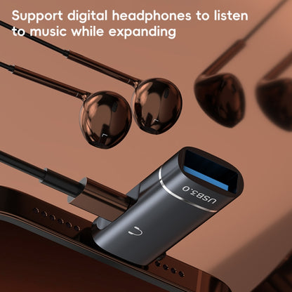 2 in 1 8 Pin to USB and Type-C Earphone Adapter(Black) by bashfashion