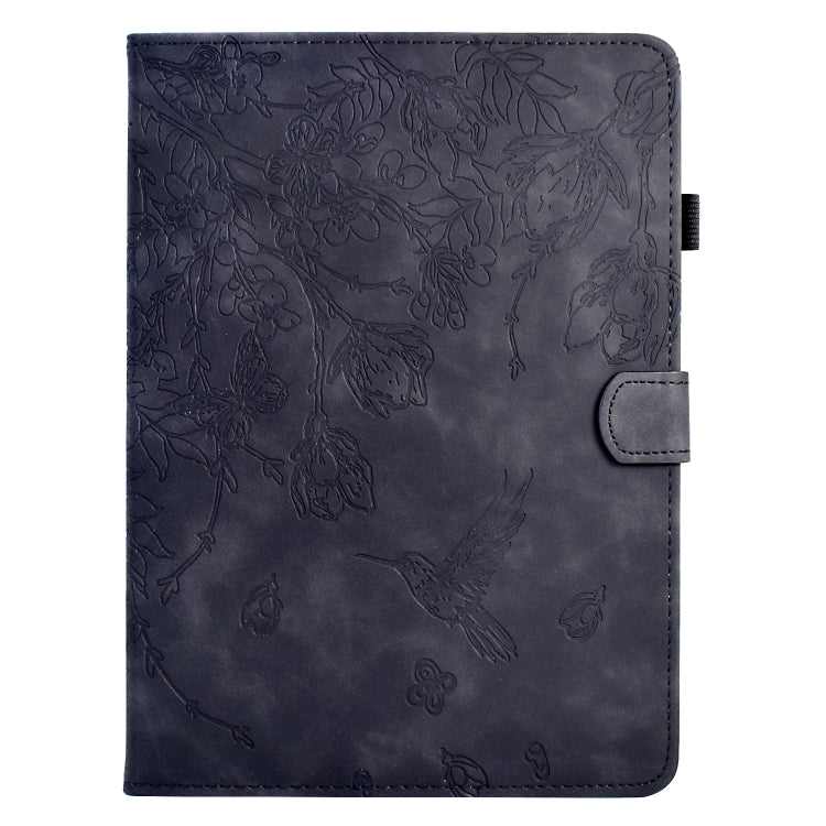 For iPad 10.2 2021 / 10.5 2019 Flowers and Bird Embossed Smart Leather Tablet Case(Black) by bashfashion