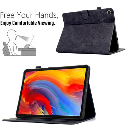 For iPad 10.2 2021 / 10.5 2019 Flowers and Bird Embossed Smart Leather Tablet Case(Black) by bashfashion