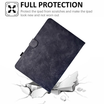 For iPad 10.2 2021 / 10.5 2019 Flowers and Bird Embossed Smart Leather Tablet Case(Black) by bashfashion
