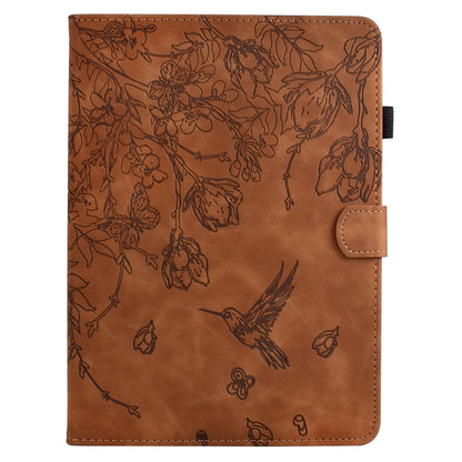 For iPad 2025 / 2022 Flowers and Bird Embossed Smart Leather Tablet Case(Brown) by bashfashion