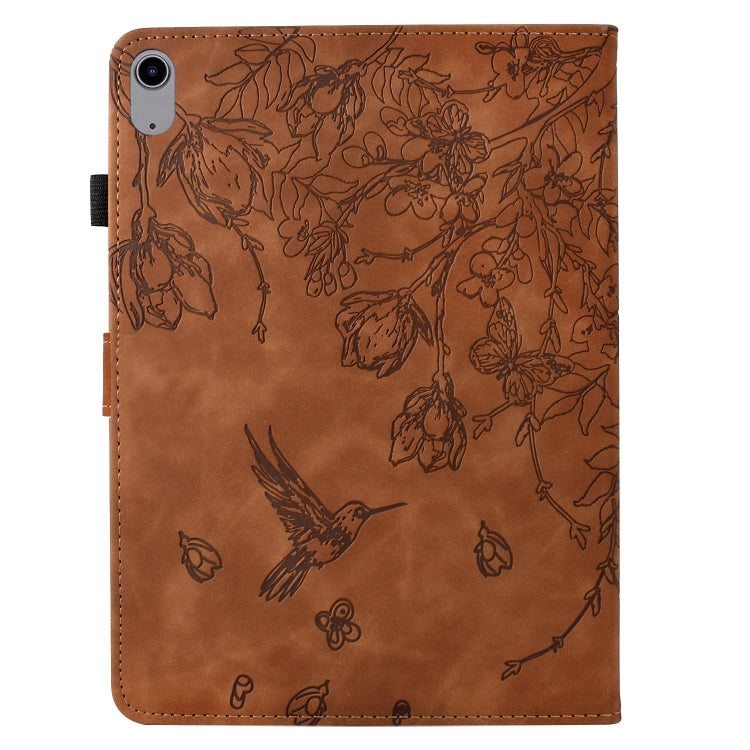 For iPad 2025 / 2022 Flowers and Bird Embossed Smart Leather Tablet Case(Brown) by bashfashion