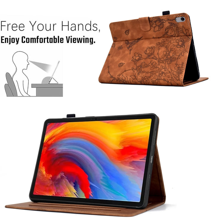 For iPad 2025 / 2022 Flowers and Bird Embossed Smart Leather Tablet Case(Brown) by bashfashion