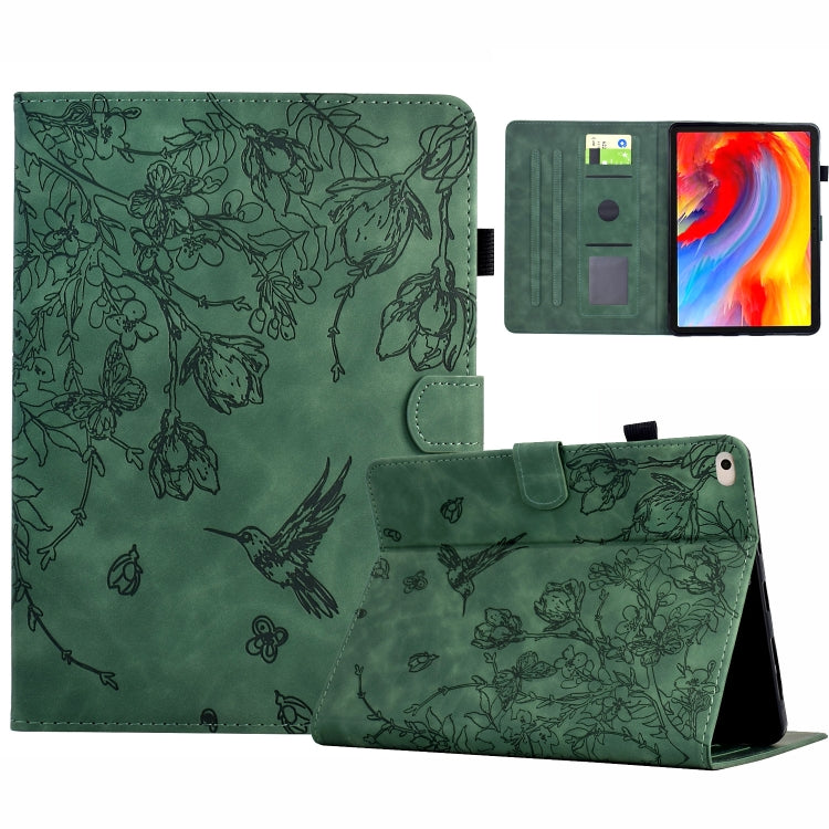 For iPad 9.7 2018 / 2017 Flowers and Bird Embossed Smart Leather Tablet Case(Green) by bashfashion