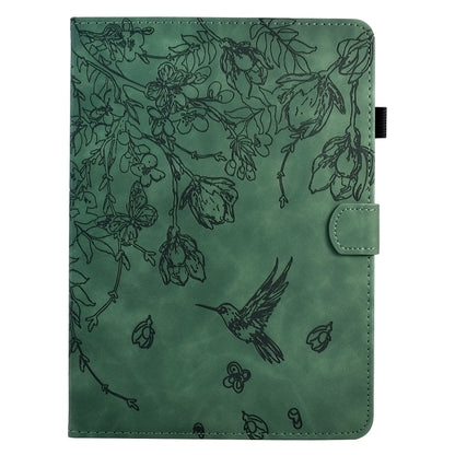 For iPad 9.7 2018 / 2017 Flowers and Bird Embossed Smart Leather Tablet Case(Green) by bashfashion