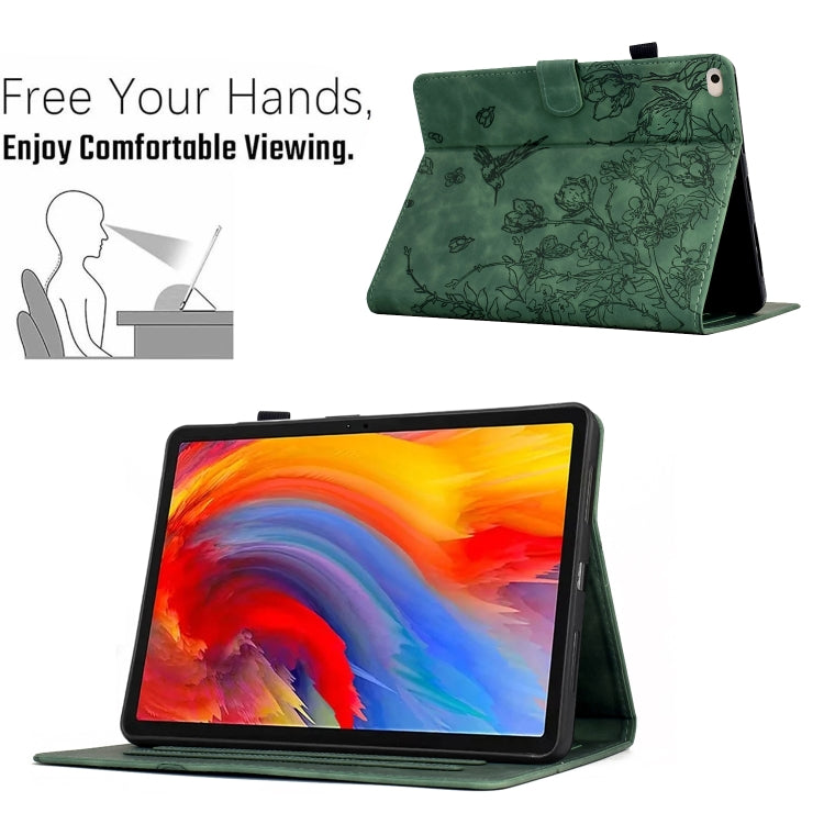 For iPad 9.7 2018 / 2017 Flowers and Bird Embossed Smart Leather Tablet Case(Green) by bashfashion