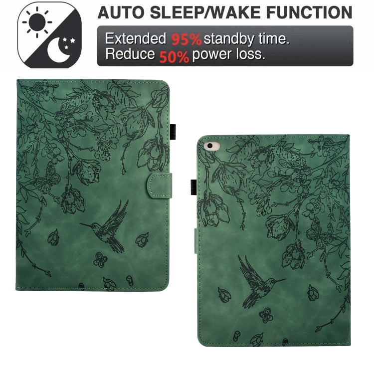 For iPad 9.7 2018 / 2017 Flowers and Bird Embossed Smart Leather Tablet Case(Green) by bashfashion
