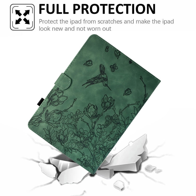 For iPad 9.7 2018 / 2017 Flowers and Bird Embossed Smart Leather Tablet Case(Green) by bashfashion