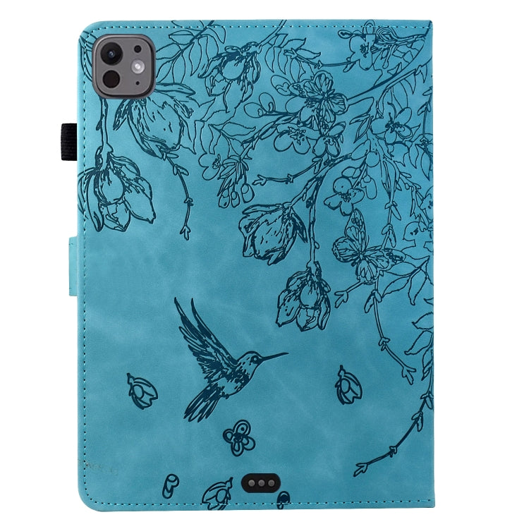 For iPad Air 11 2025 / 2024 / iPad Pro 11 Flowers and Bird Embossed Smart Leather Tablet Case(Light Blue) by bashfashion