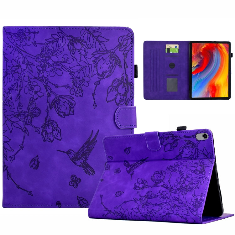 For iPad mini 2024 / mini 6 Flowers and Bird Embossed Smart Leather Tablet Case(Purple) by bashfashion