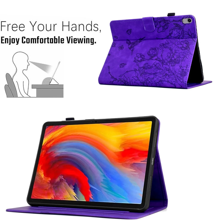 For iPad mini 2024 / mini 6 Flowers and Bird Embossed Smart Leather Tablet Case(Purple) by bashfashion