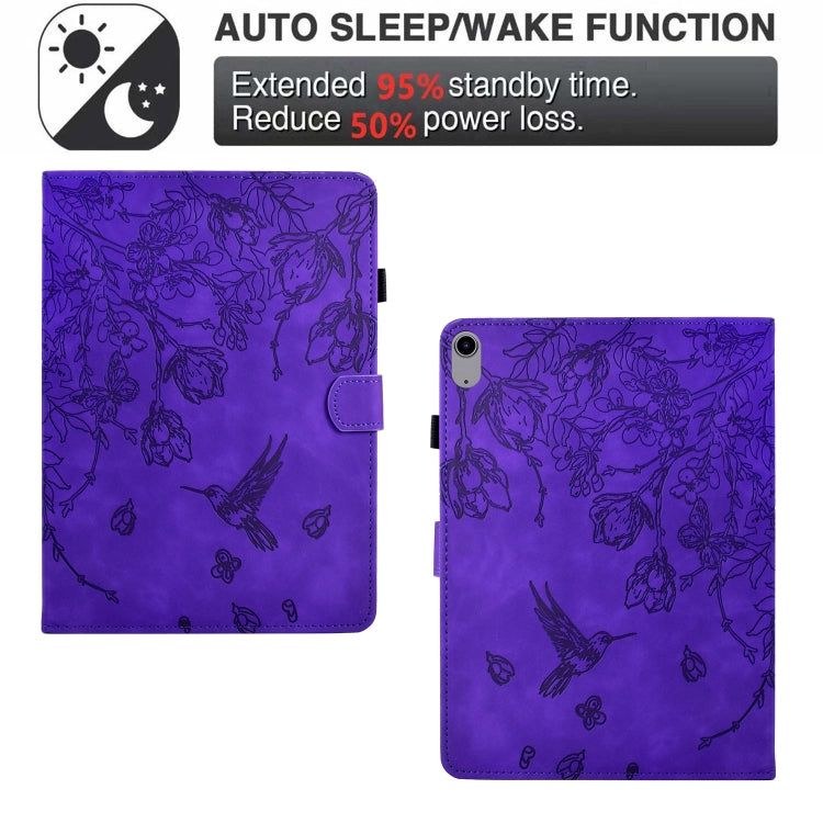 For iPad mini 2024 / mini 6 Flowers and Bird Embossed Smart Leather Tablet Case(Purple) by bashfashion