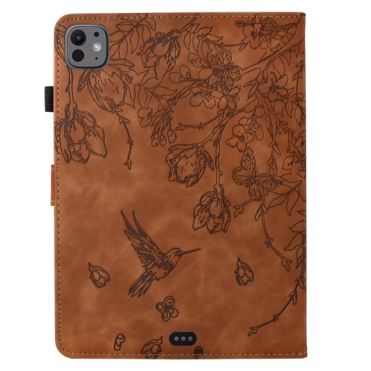 For iPad Pro 11 2025 / 2024 Flowers and Bird Embossed Smart Leather Tablet Case(Brown) by bashfashion